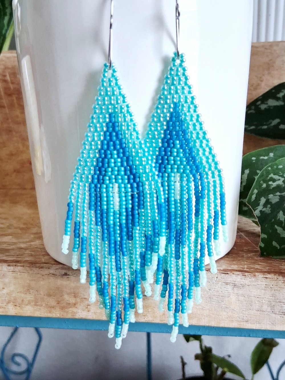 BOGO EARRINGS - Turquoise and Aqua Beaded Fringe Earrings 5.5"